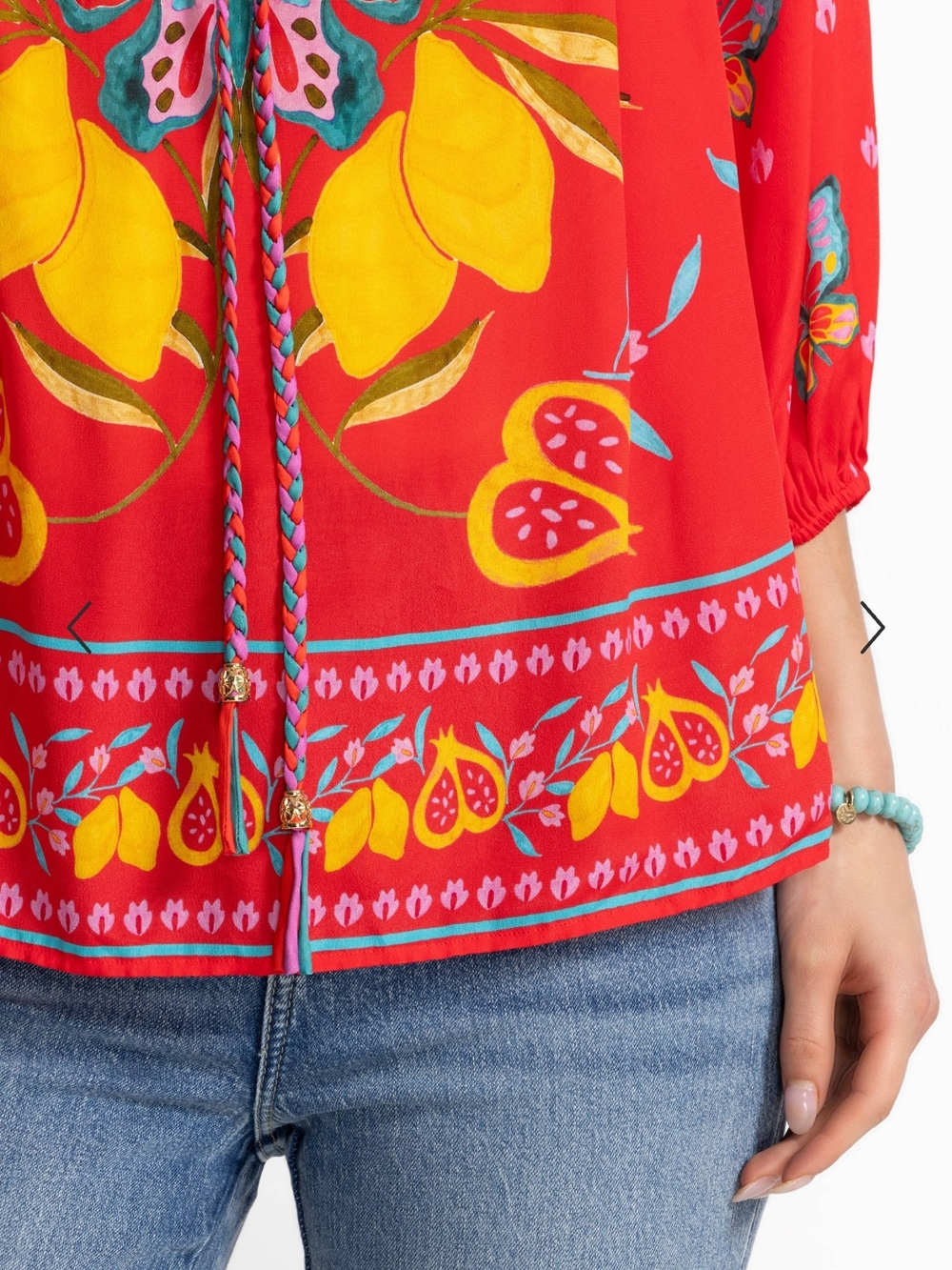Johnny Was Red Floral Butterfly Peasant Blouse with Yellow Accents - Picture 5 of 6